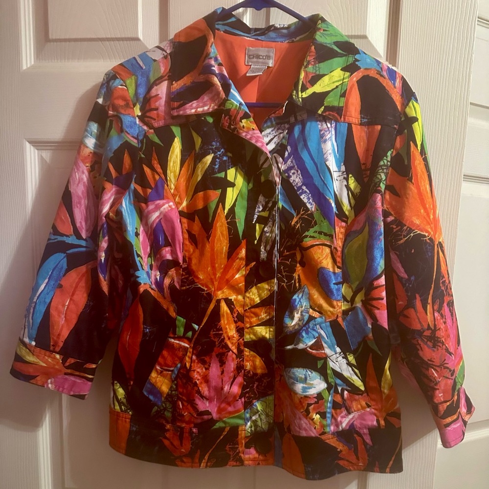 Chico's Multicolor Floral/Leaf Jacket